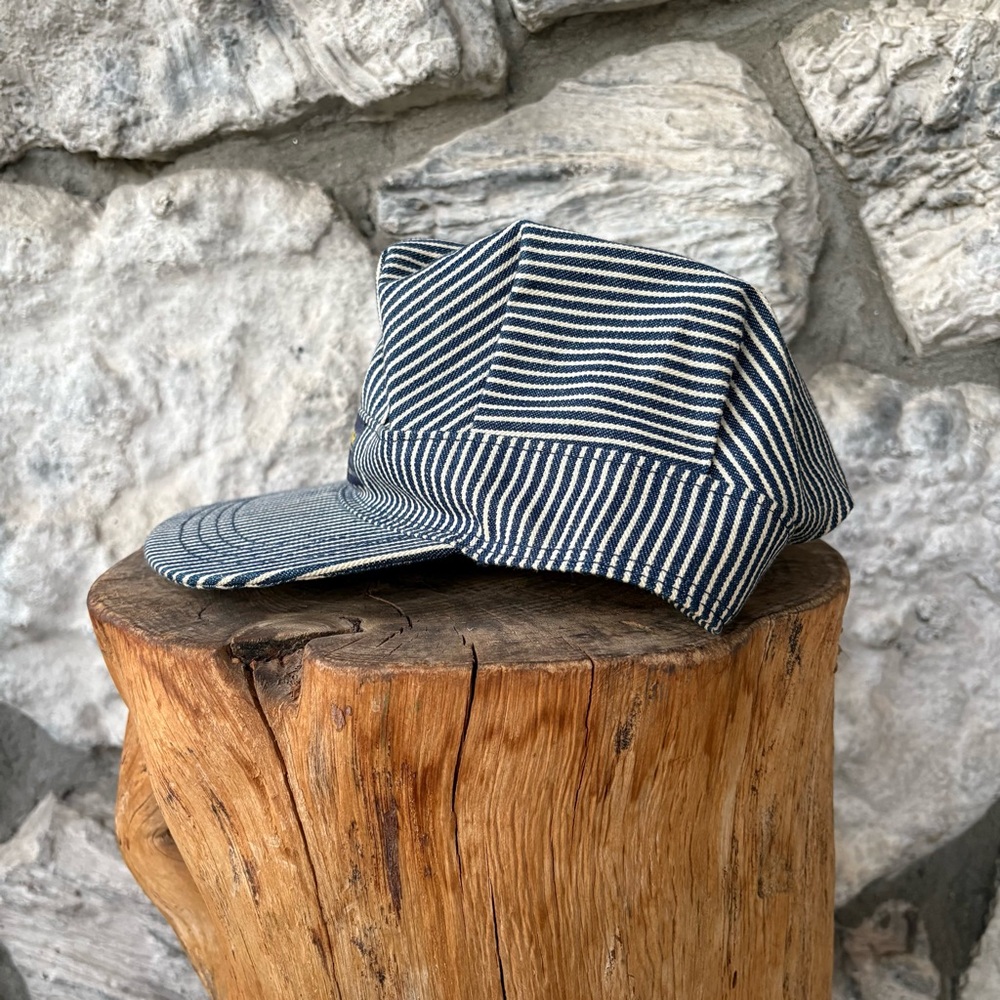 Vintage OshKosh B'Gosh Railroad Conductor Hat Hickory Stripe Denim 80s 90s - Picture 2 of 7